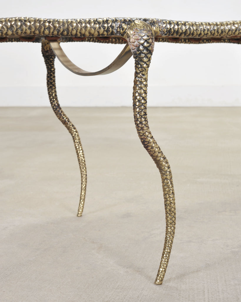 Sylvan S.F. Brass Leather Strap Viper Bench or Cocktail Table