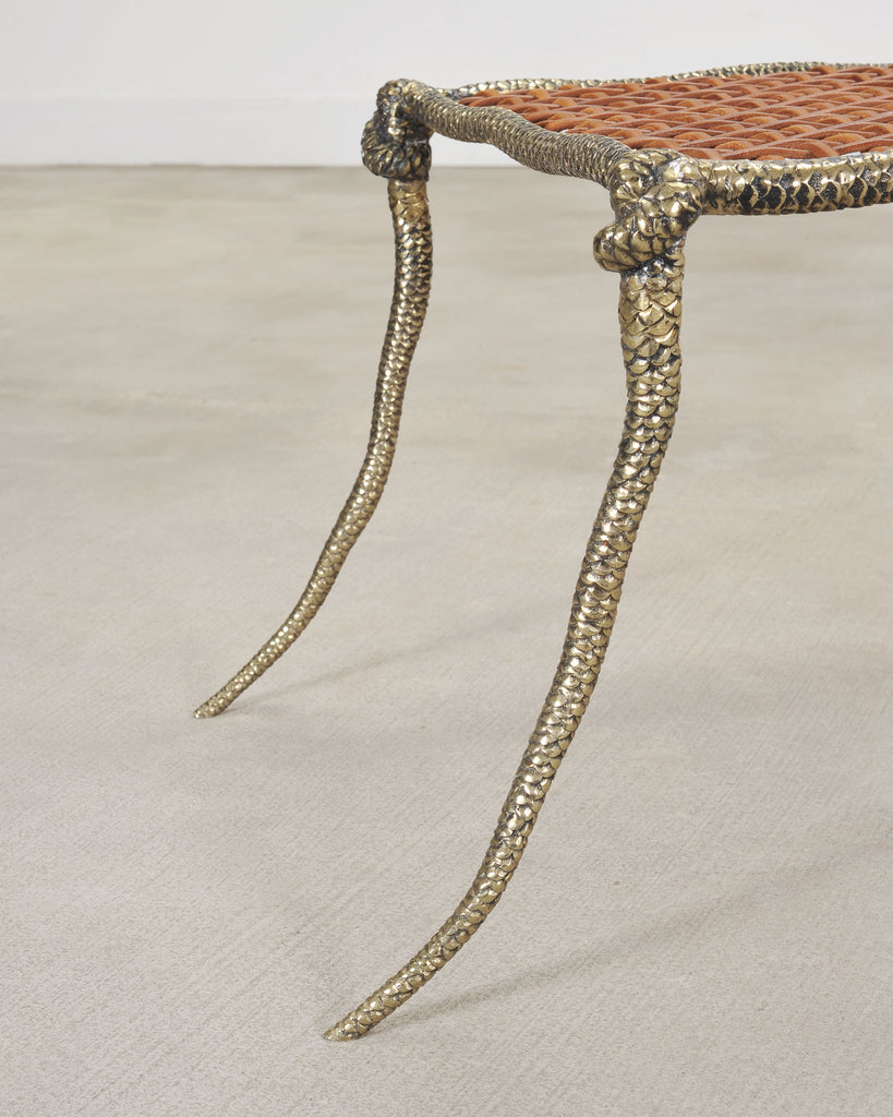 Sylvan S.F. Brass Leather Strap Viper Bench or Cocktail Table