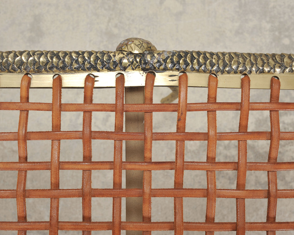 Sylvan S.F. Brass Leather Strap Viper Bench or Cocktail Table