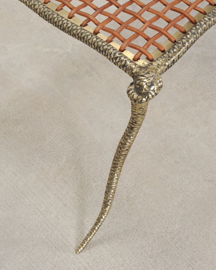 Sylvan S.F. Brass Leather Strap Viper Bench or Cocktail Table