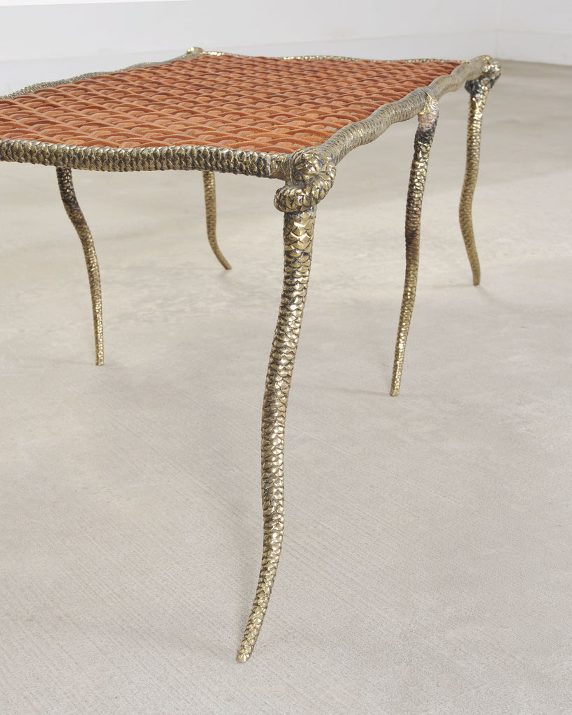 Sylvan S.F. Brass Leather Strap Viper Bench or Cocktail Table