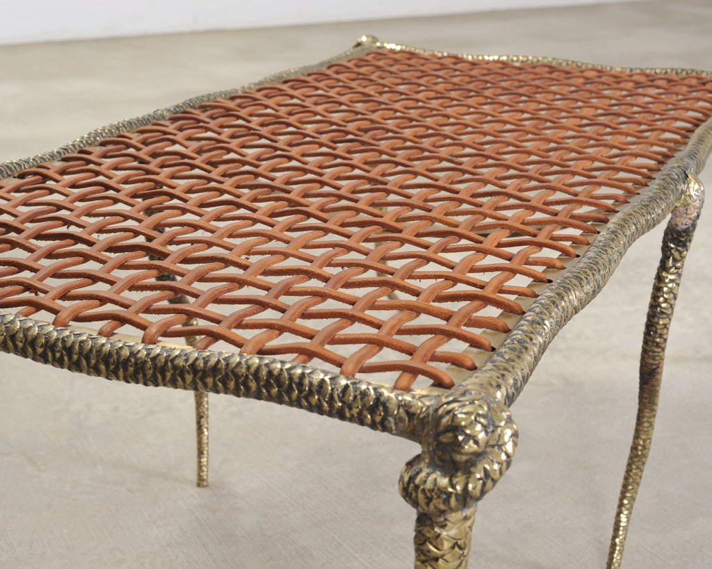 Sylvan S.F. Brass Leather Strap Viper Bench or Cocktail Table