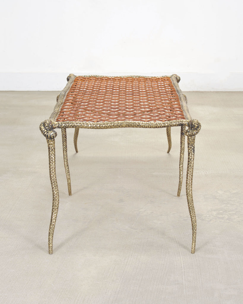 Sylvan S.F. Brass Leather Strap Viper Bench or Cocktail Table