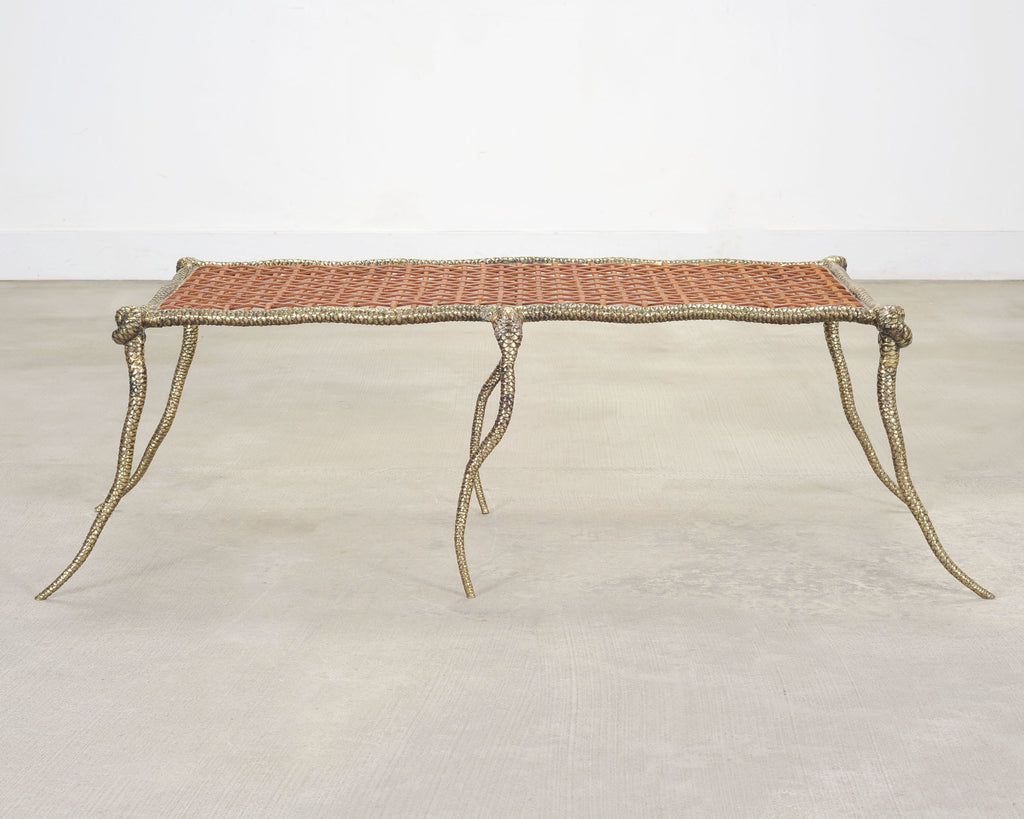 Sylvan S.F. Brass Leather Strap Viper Bench or Cocktail Table