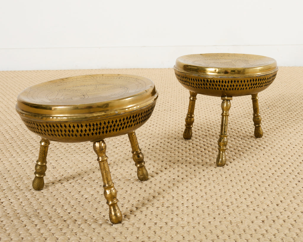 Pair of Middle Eastern Moorish Pierced Brass Stools