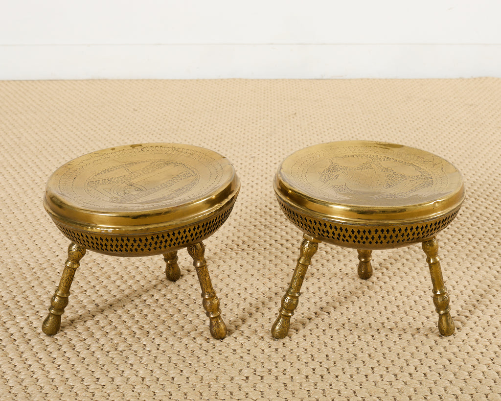 Pair of Middle Eastern Moorish Pierced Brass Stools