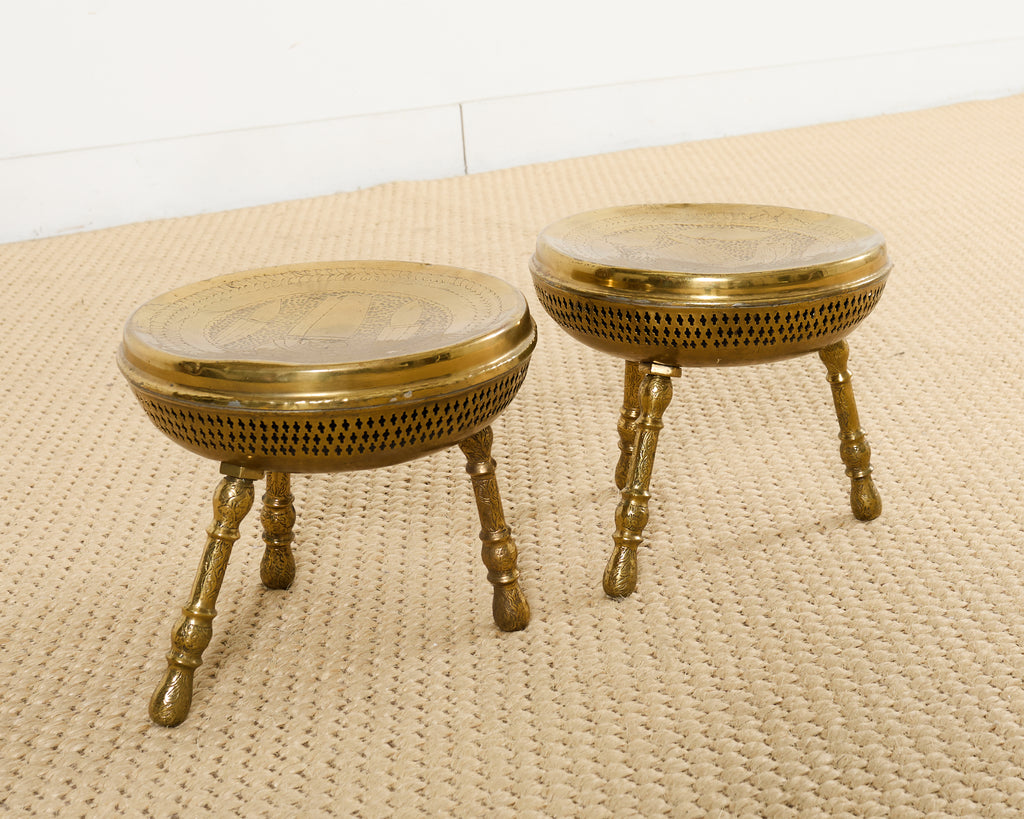 Pair of Middle Eastern Moorish Pierced Brass Stools