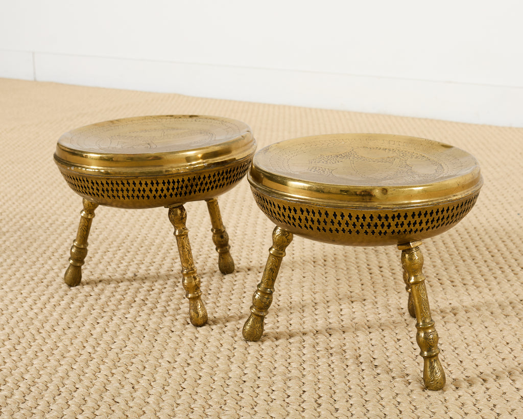 Pair of Middle Eastern Moorish Pierced Brass Stools