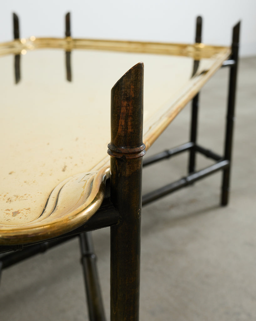 German Regency Brass Tray Faux Bamboo Cocktail Table