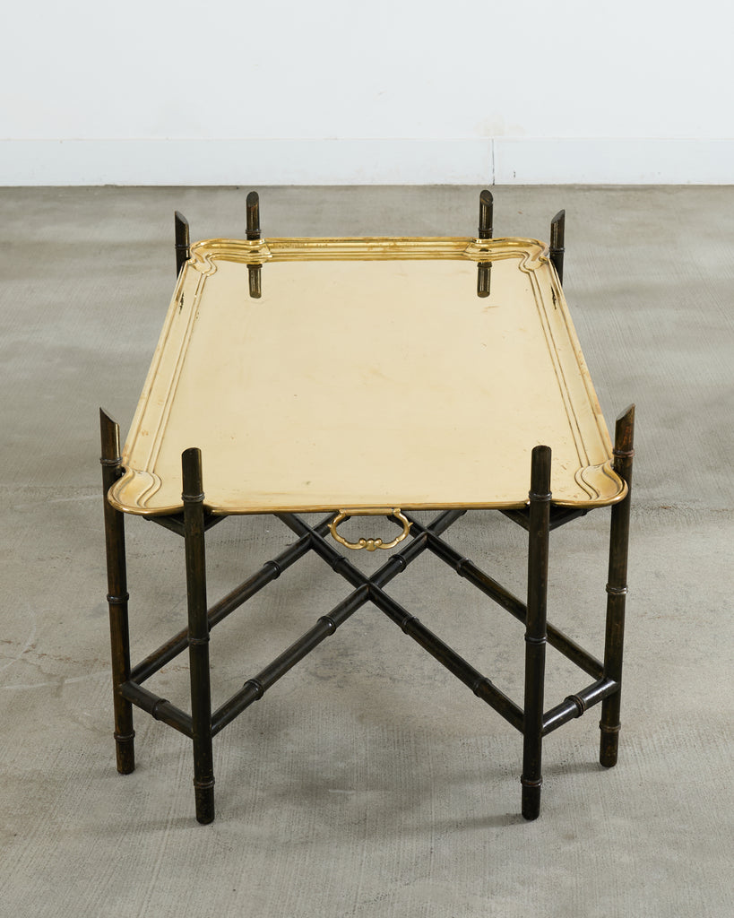 German Regency Brass Tray Faux Bamboo Cocktail Table