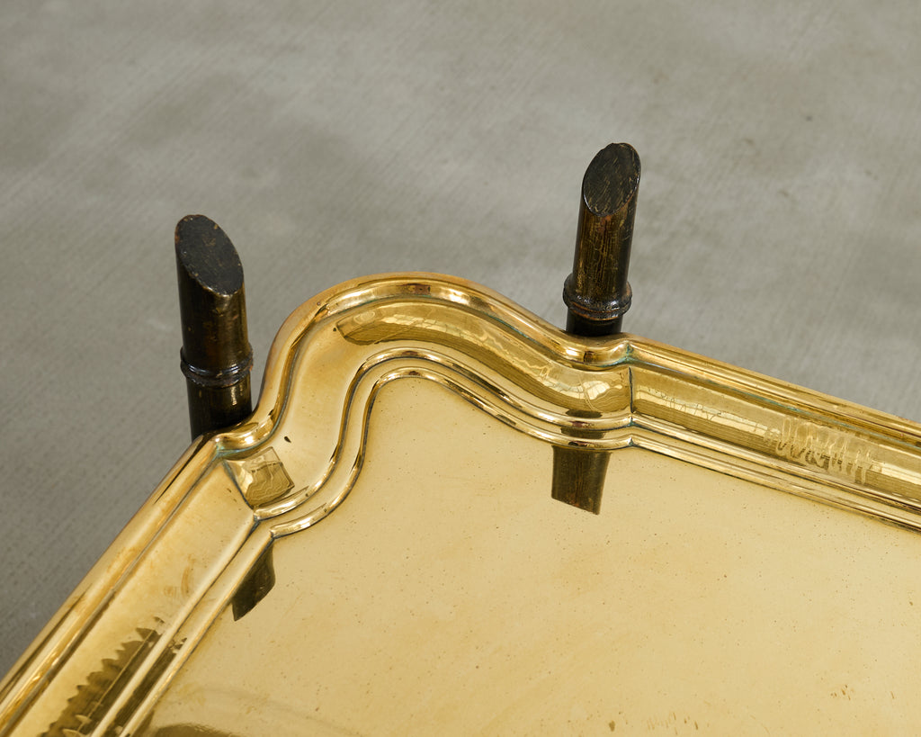 German Regency Brass Tray Faux Bamboo Cocktail Table