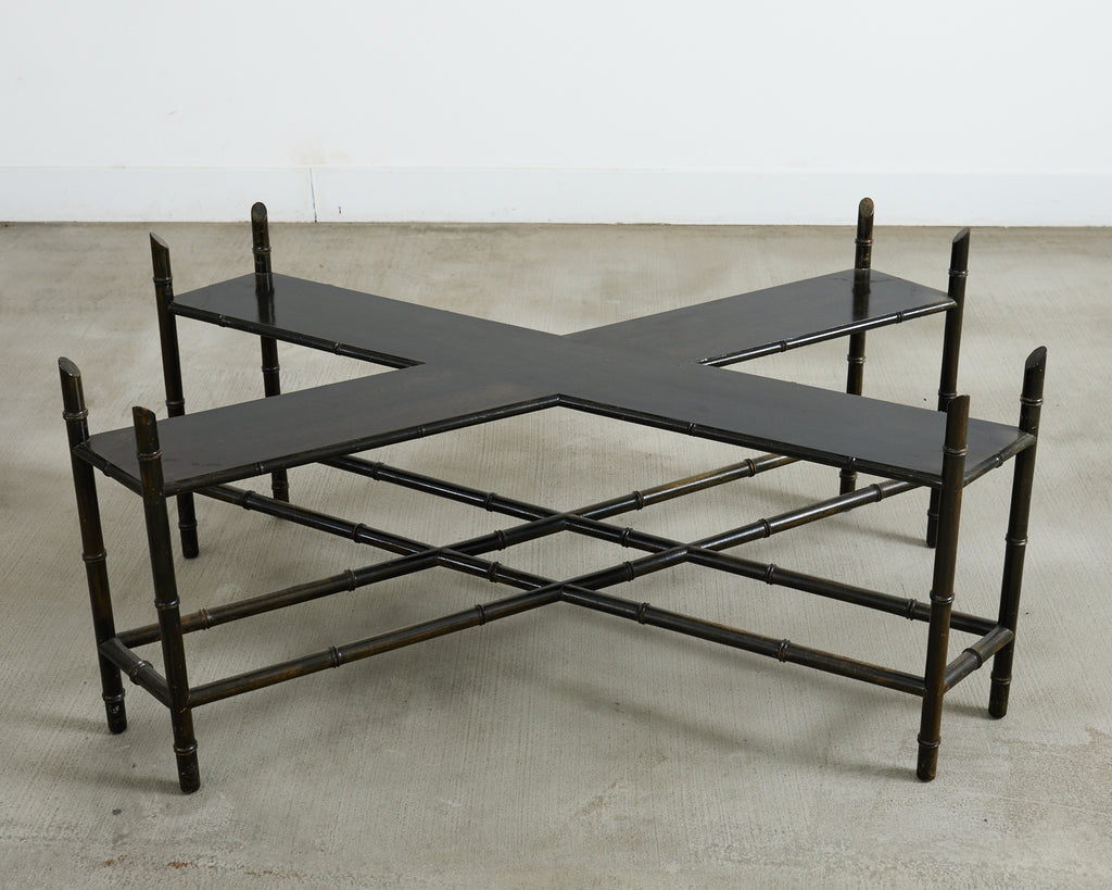 German Regency Brass Tray Faux Bamboo Cocktail Table