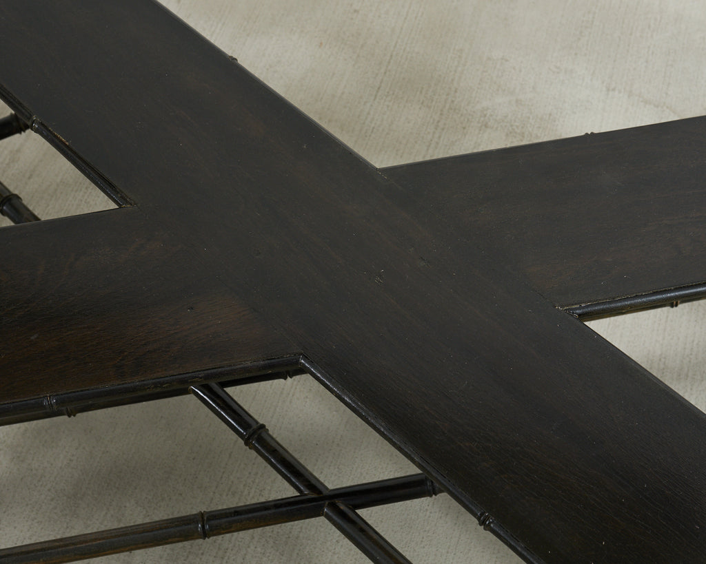 German Regency Brass Tray Faux Bamboo Cocktail Table