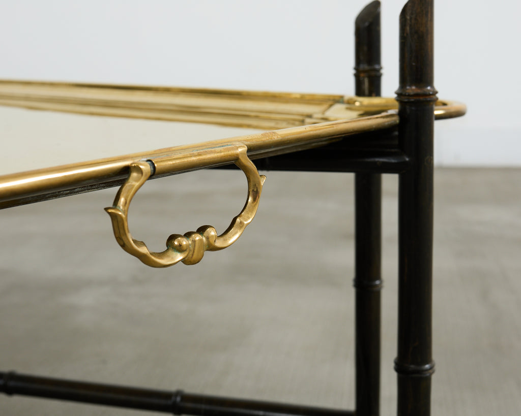 German Regency Brass Tray Faux Bamboo Cocktail Table