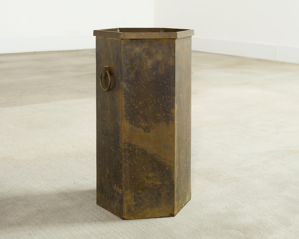 Mid-Century Italian Brass Hexagonal Umbrella Stand Waste Basket