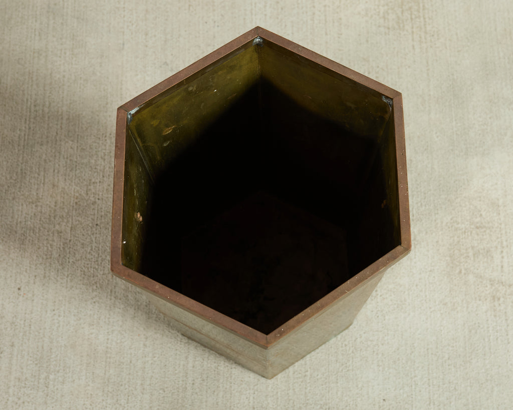 Mid-Century Italian Brass Hexagonal Umbrella Stand Waste Basket