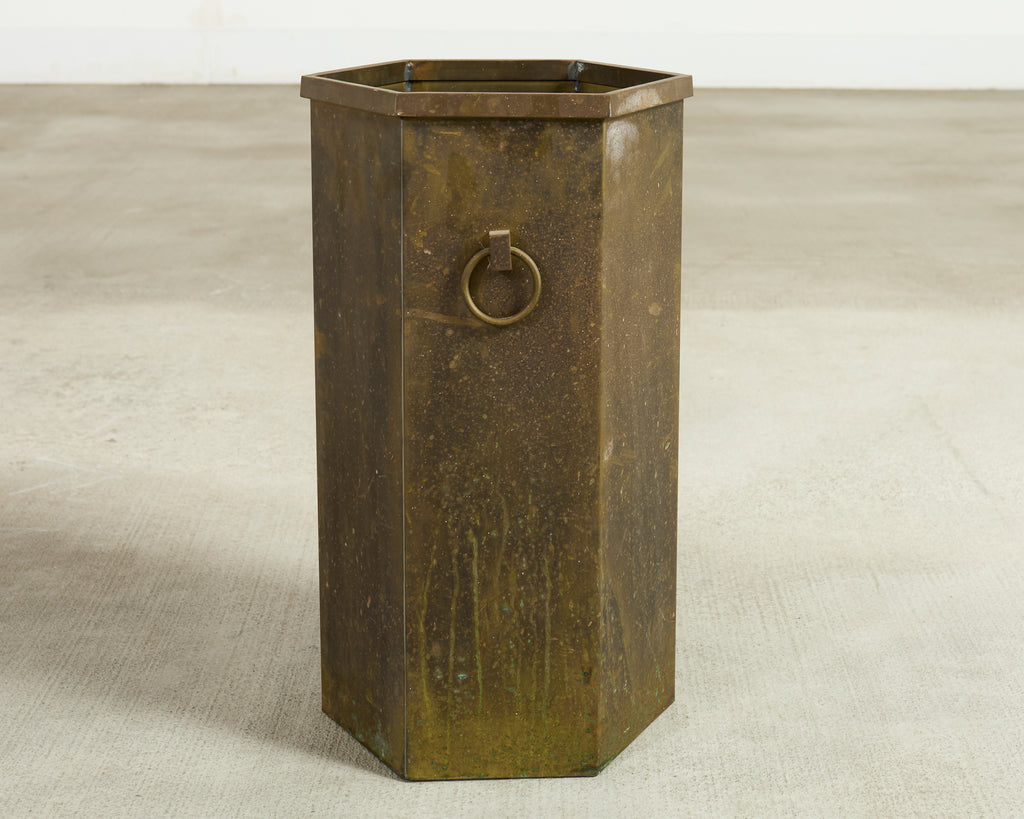 Mid-Century Italian Brass Hexagonal Umbrella Stand Waste Basket