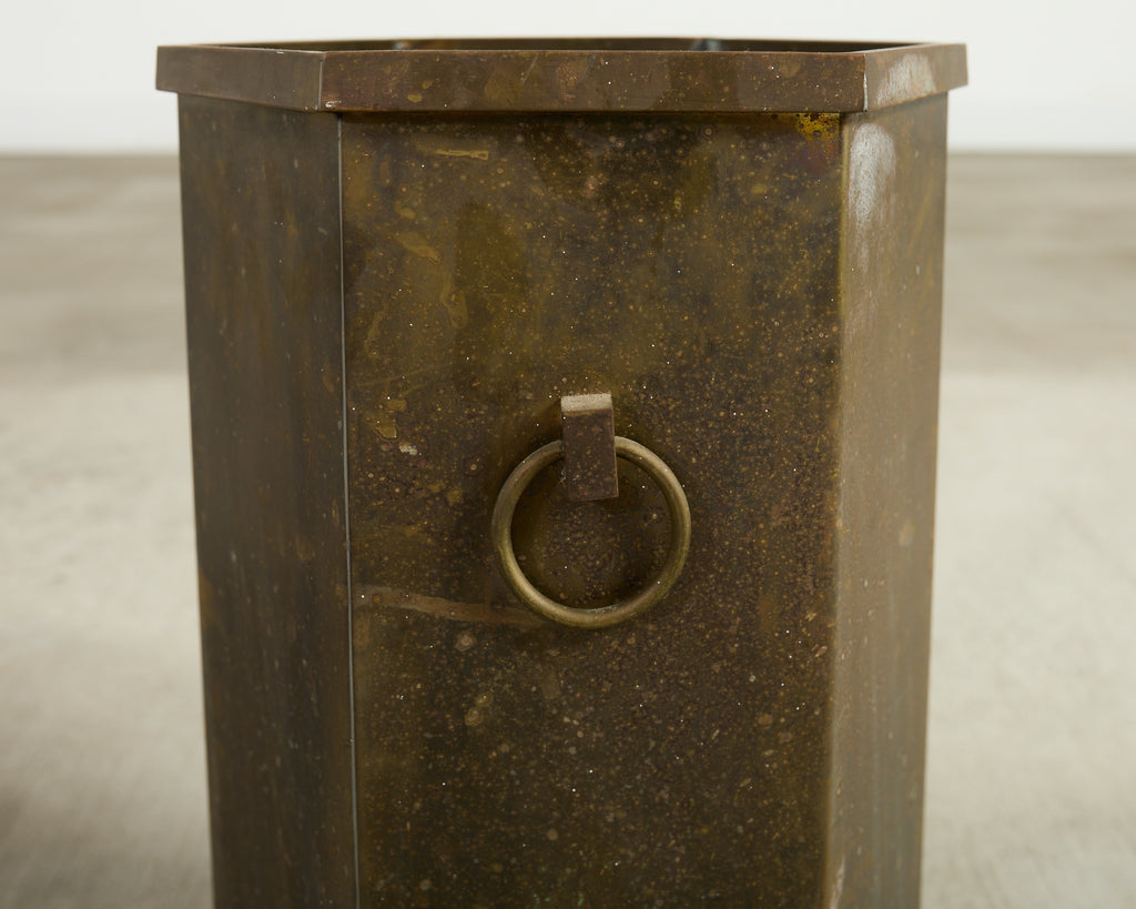 Mid-Century Italian Brass Hexagonal Umbrella Stand Waste Basket