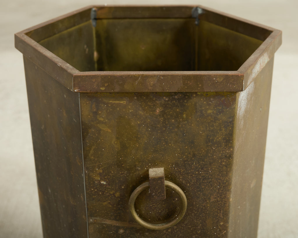 Mid-Century Italian Brass Hexagonal Umbrella Stand Waste Basket