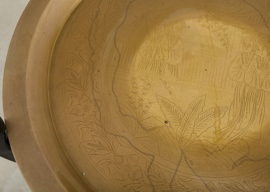 Midcentury Asian Brass Tray Drink Table Hexagonal Folding Stand