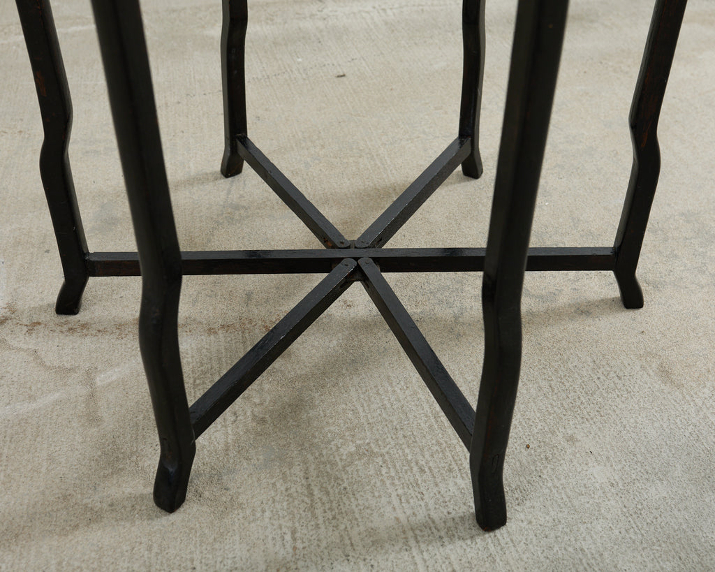 Midcentury Asian Brass Tray Drink Table Hexagonal Folding Stand