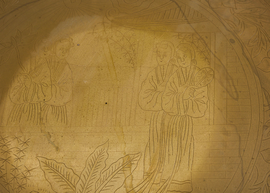 Midcentury Asian Brass Tray Drink Table Hexagonal Folding Stand