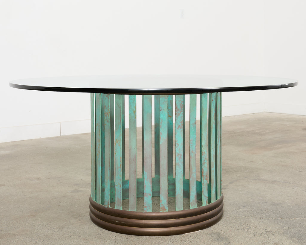 Patinated Bronze Garden Dining Center Table with Verdigris