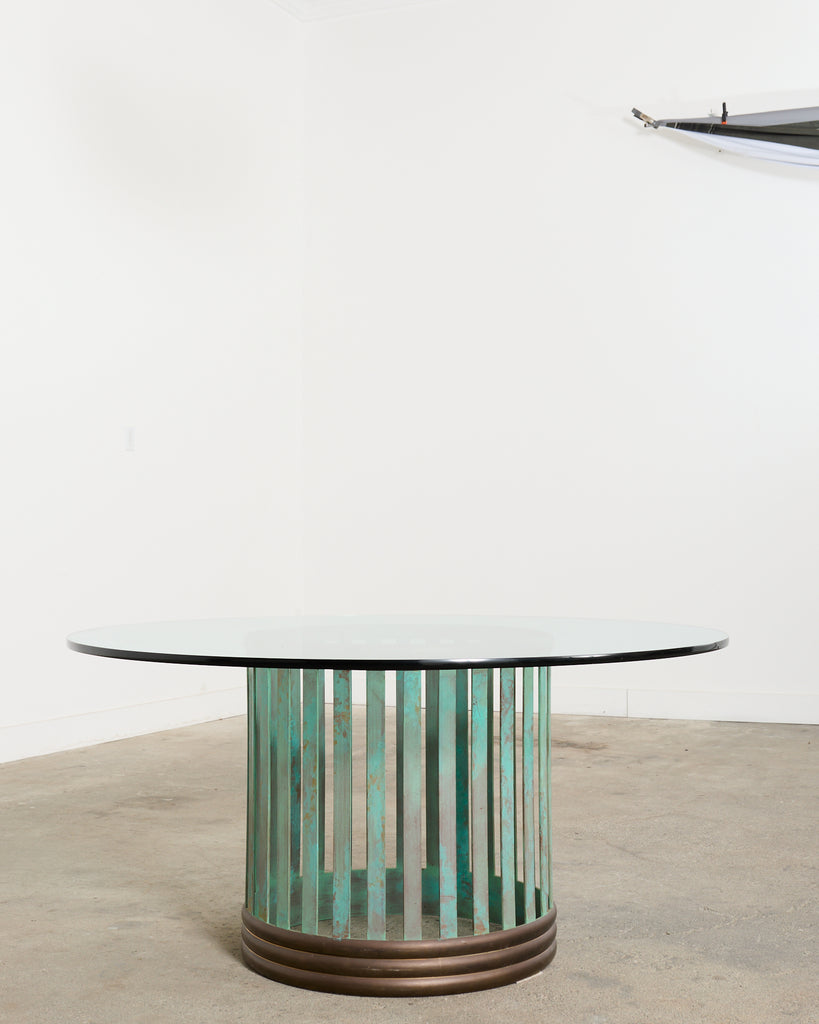 Patinated Bronze Garden Dining Center Table with Verdigris