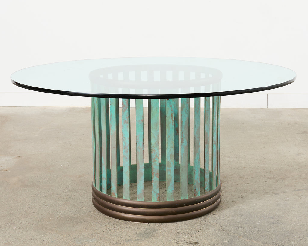 Patinated Bronze Garden Dining Center Table with Verdigris