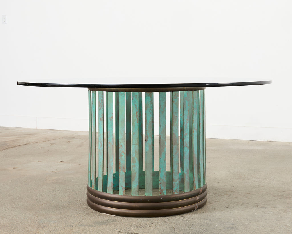 Patinated Bronze Garden Dining Center Table with Verdigris