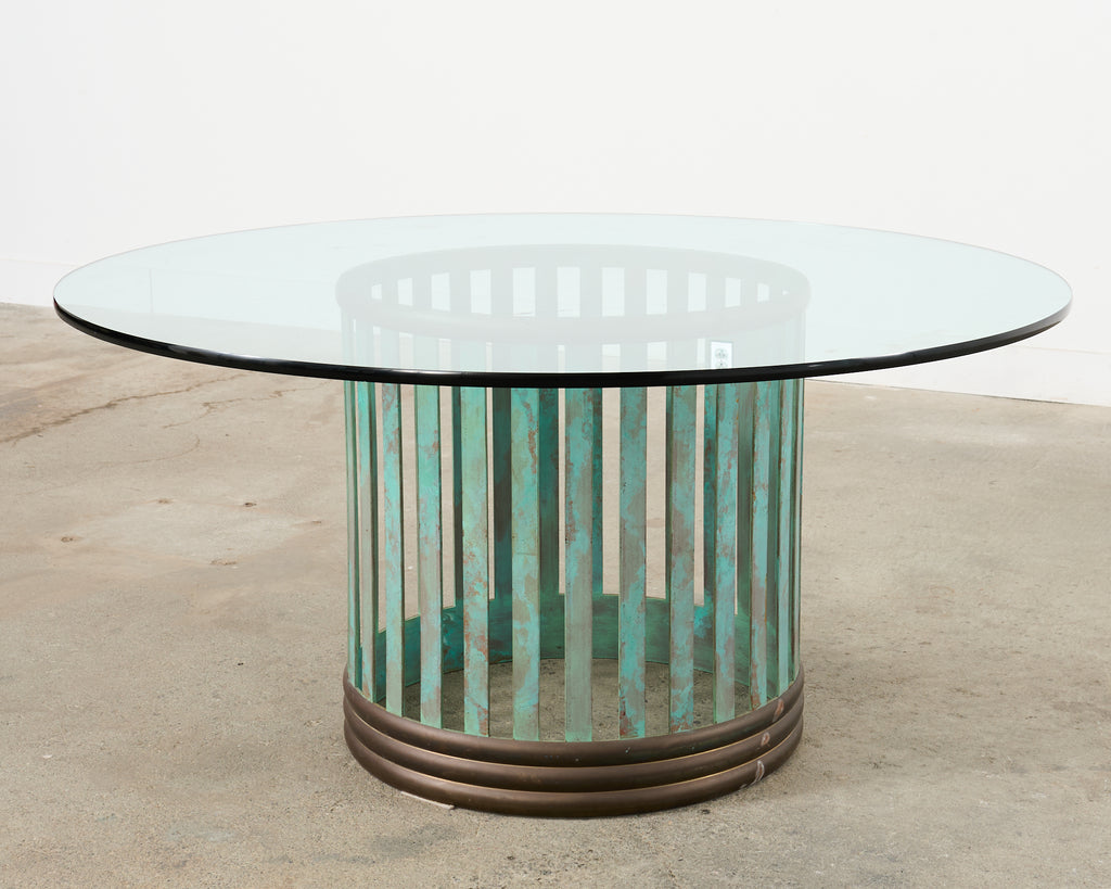 Patinated Bronze Garden Dining Center Table with Verdigris