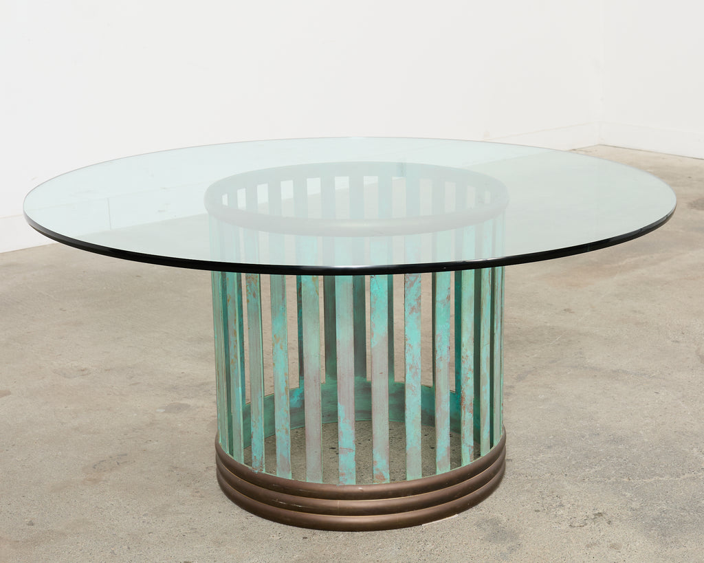Patinated Bronze Garden Dining Center Table with Verdigris