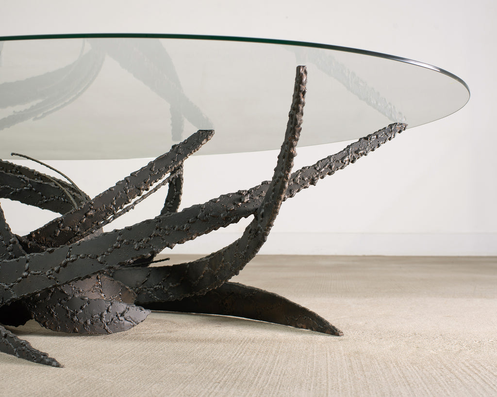 Silas Seandel Brutalist Iron Torch Cut Cocktail Table