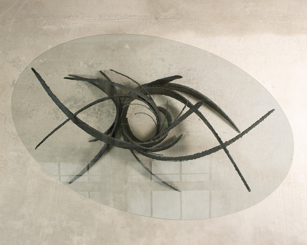 Silas Seandel Brutalist Iron Torch Cut Cocktail Table