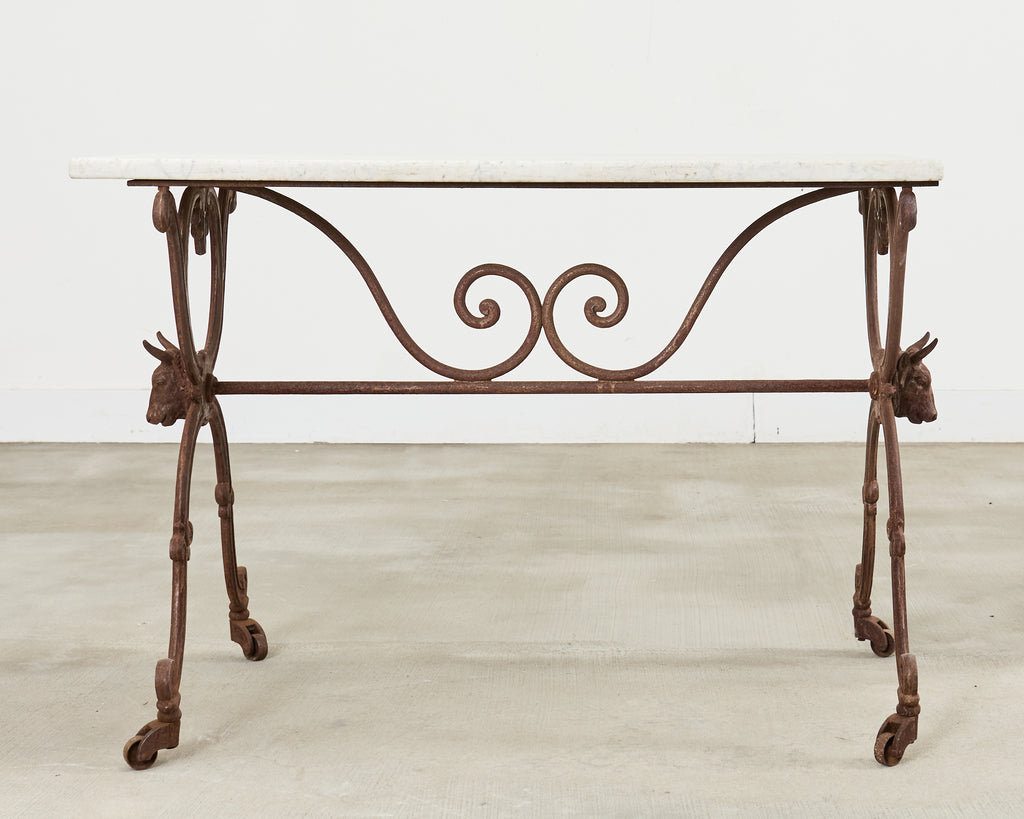 19th Century Country French Marble Top Iron Butchers Table Console