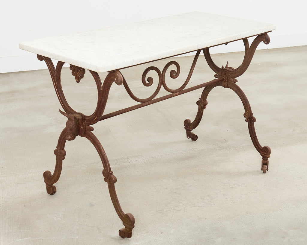 19th Century Country French Marble Top Iron Butchers Table Console