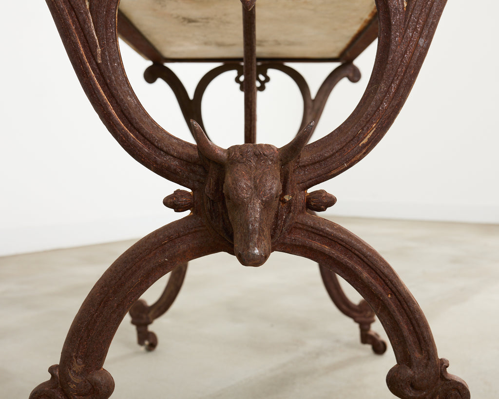 19th Century Country French Marble Top Iron Butchers Table Console