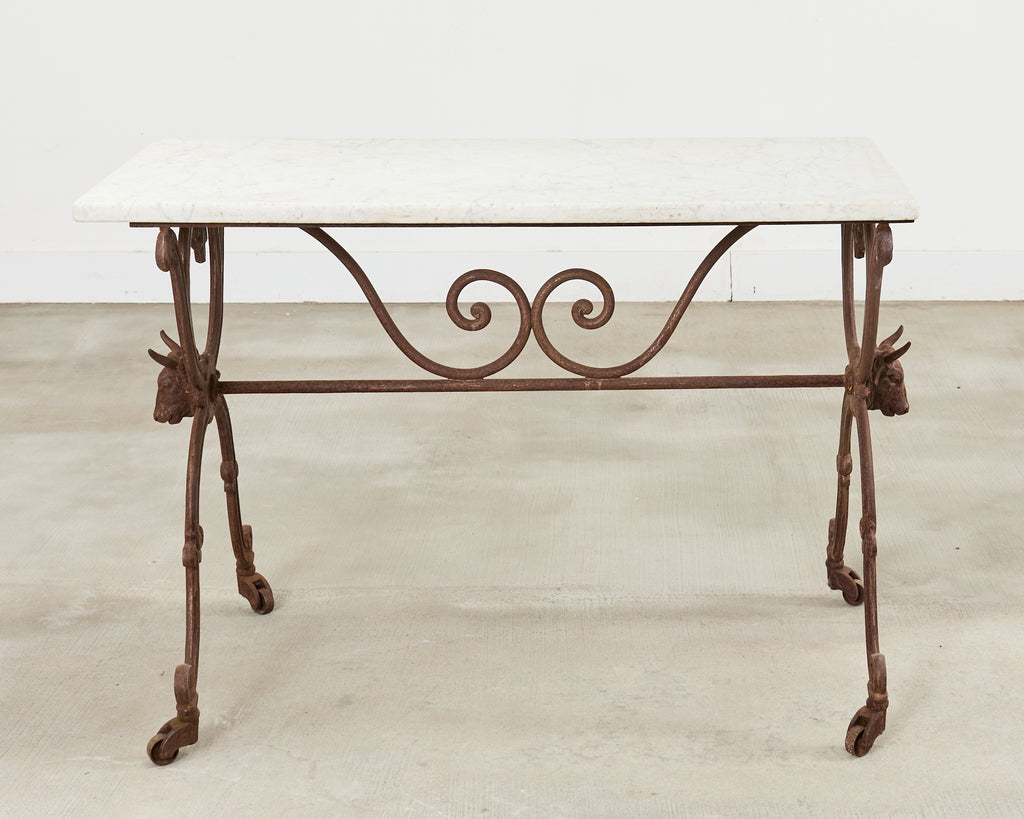 19th Century Country French Marble Top Iron Butchers Table Console