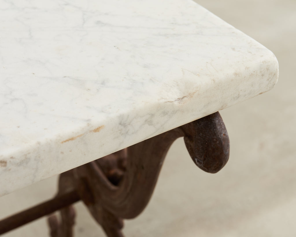19th Century Country French Marble Top Iron Butchers Table Console