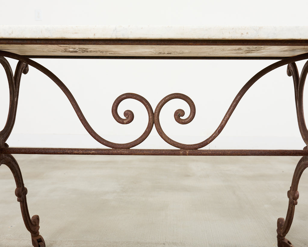 19th Century Country French Marble Top Iron Butchers Table Console