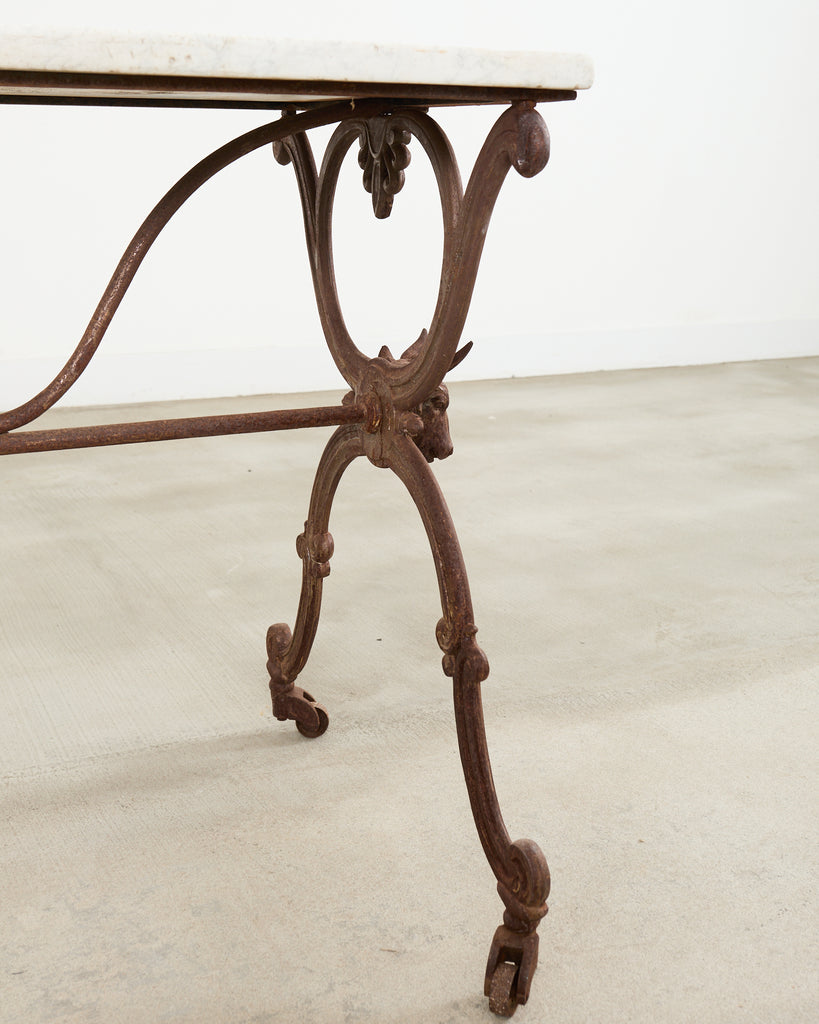 19th Century Country French Marble Top Iron Butchers Table Console