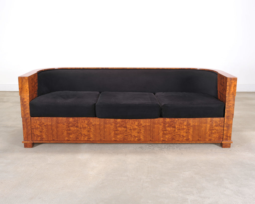 Leon Rosen Art Deco Style Burlwood Waterfall Sofa Settee