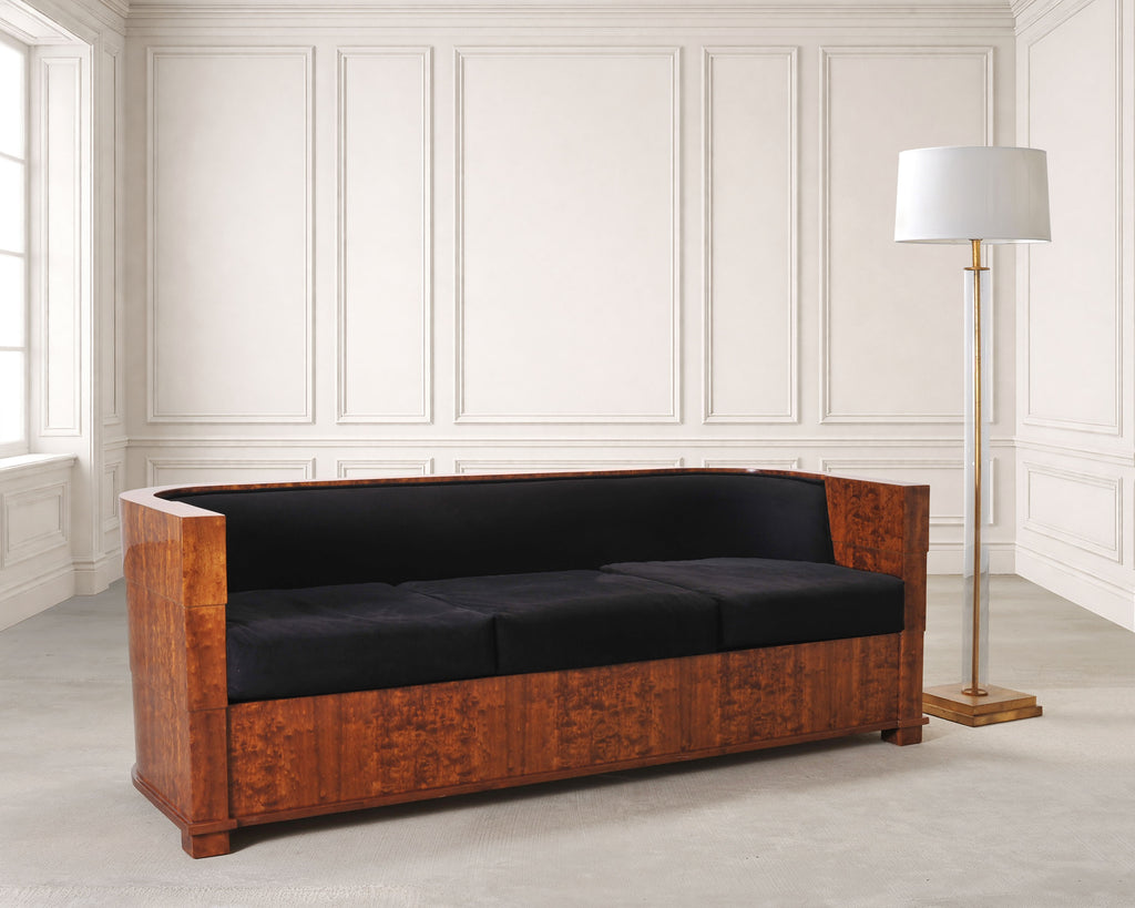 Leon Rosen Art Deco Style Burlwood Waterfall Sofa Settee