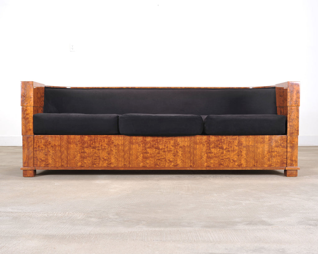 Leon Rosen Art Deco Style Burlwood Waterfall Sofa Settee