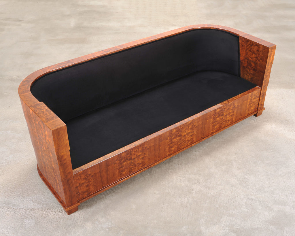 Leon Rosen Art Deco Style Burlwood Waterfall Sofa Settee