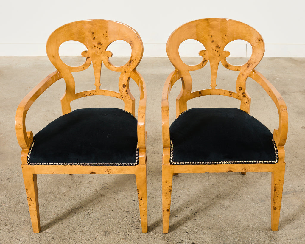 Set of Twelve Viennese Biedermeier Style Burl Maple Dining Chairs