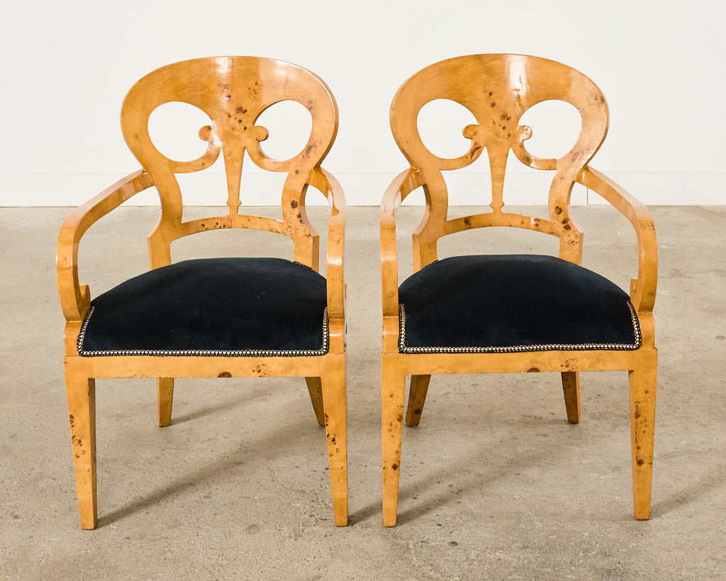 Set of Twelve Viennese Biedermeier Style Burl Maple Dining Chairs