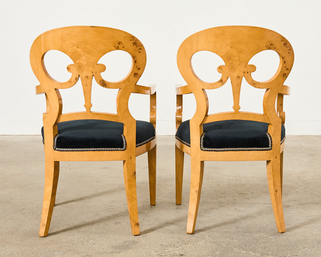 Set of Twelve Viennese Biedermeier Style Burl Maple Dining Chairs
