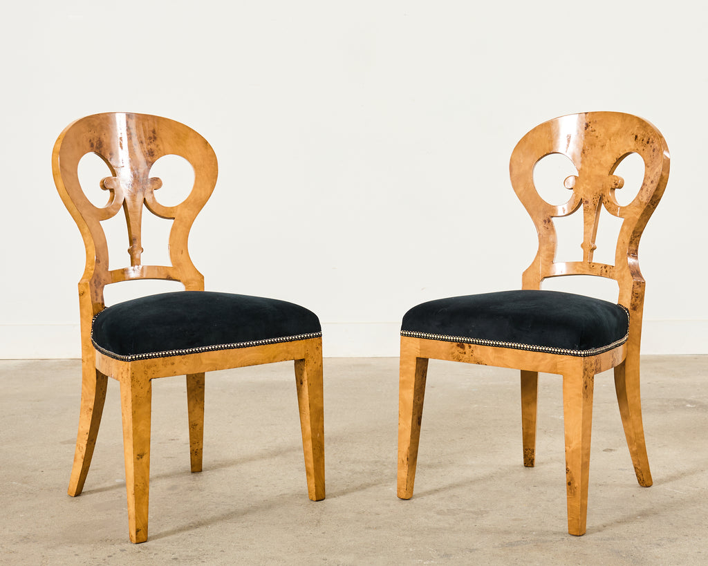 Set of Twelve Viennese Biedermeier Style Burl Maple Dining Chairs