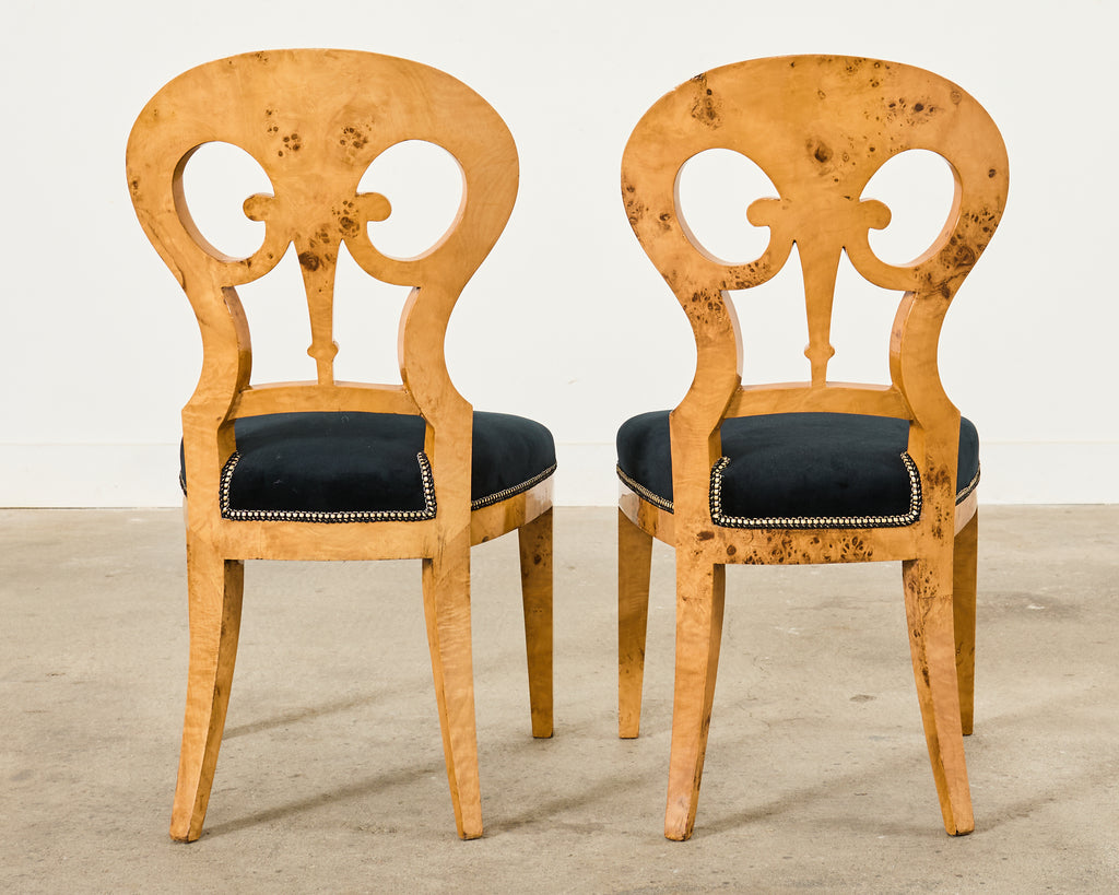 Set of Twelve Viennese Biedermeier Style Burl Maple Dining Chairs